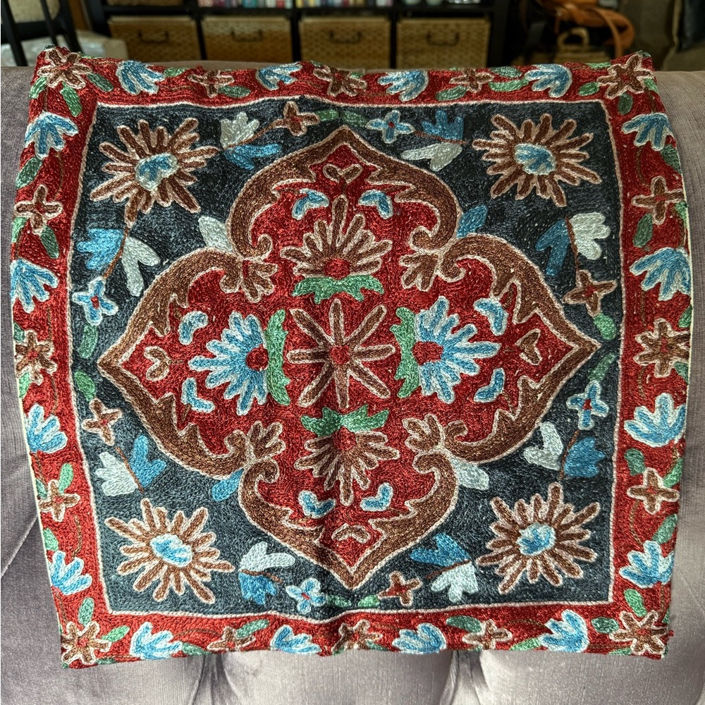 Colorful Silk Embroidered Pillow Cover